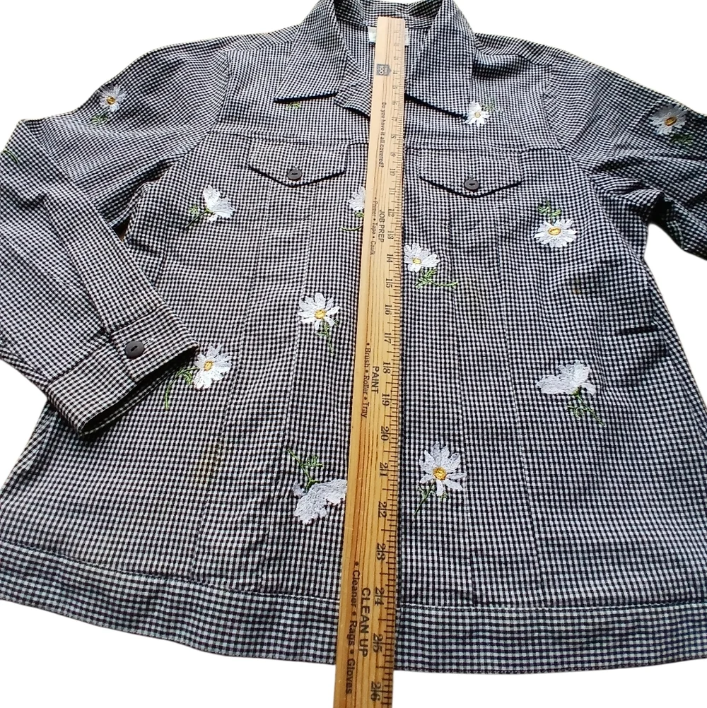 The Quaker Factory Size Large Black and White Checkered Jacket Floral Embroidery - Picture 5 of 7